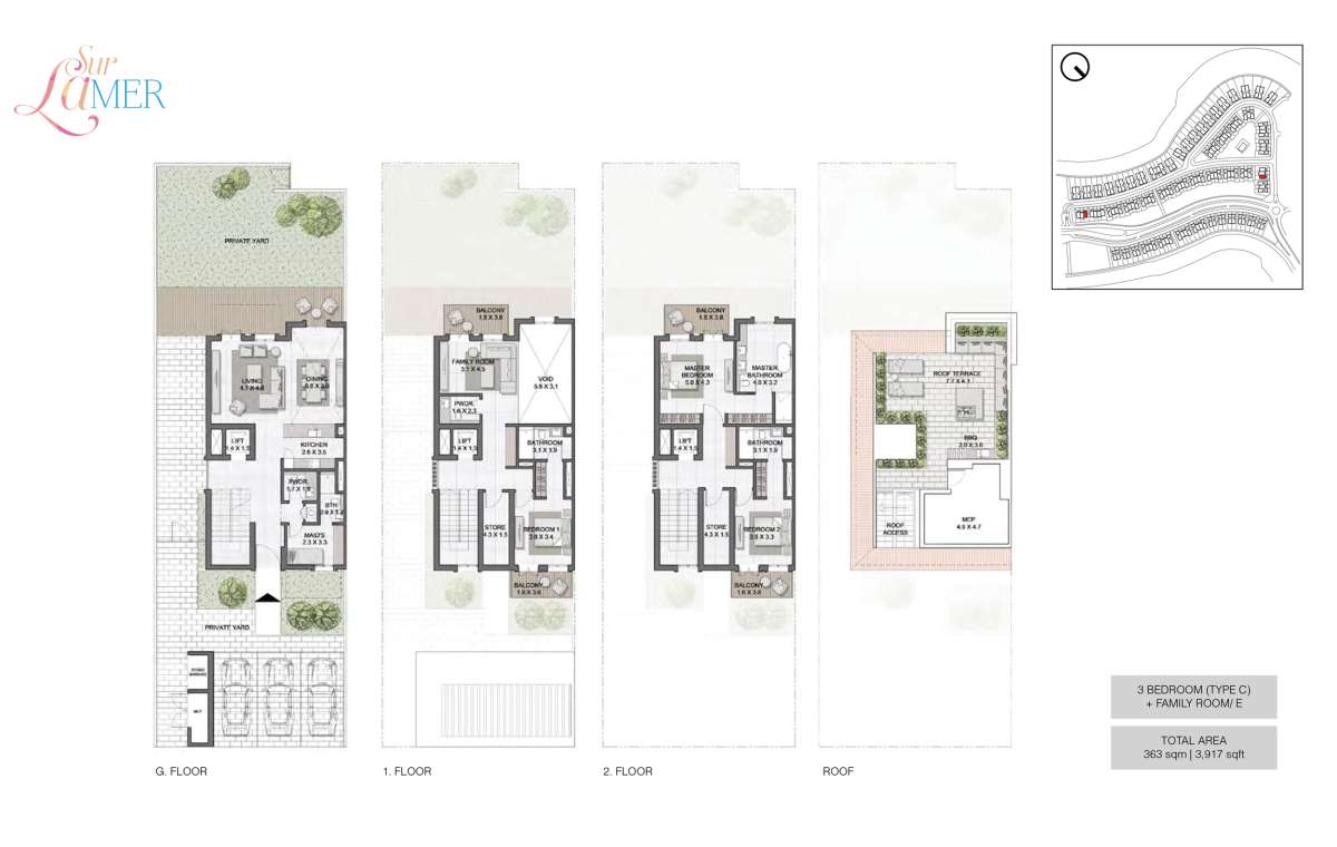 3 Bedroom Type C, Size 3917 sq.ft - Sur La Mer